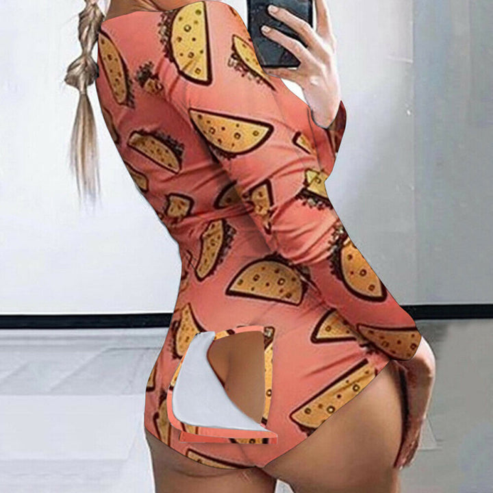 Sexy Women Jumpsuits Pajamas Ladies Back Butt Bum Open Button Flap Sexy Pyjamas