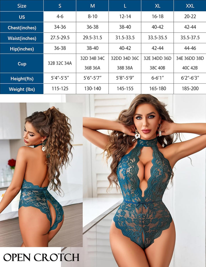 Halter Lace Bodysuit V Neck Teddy
