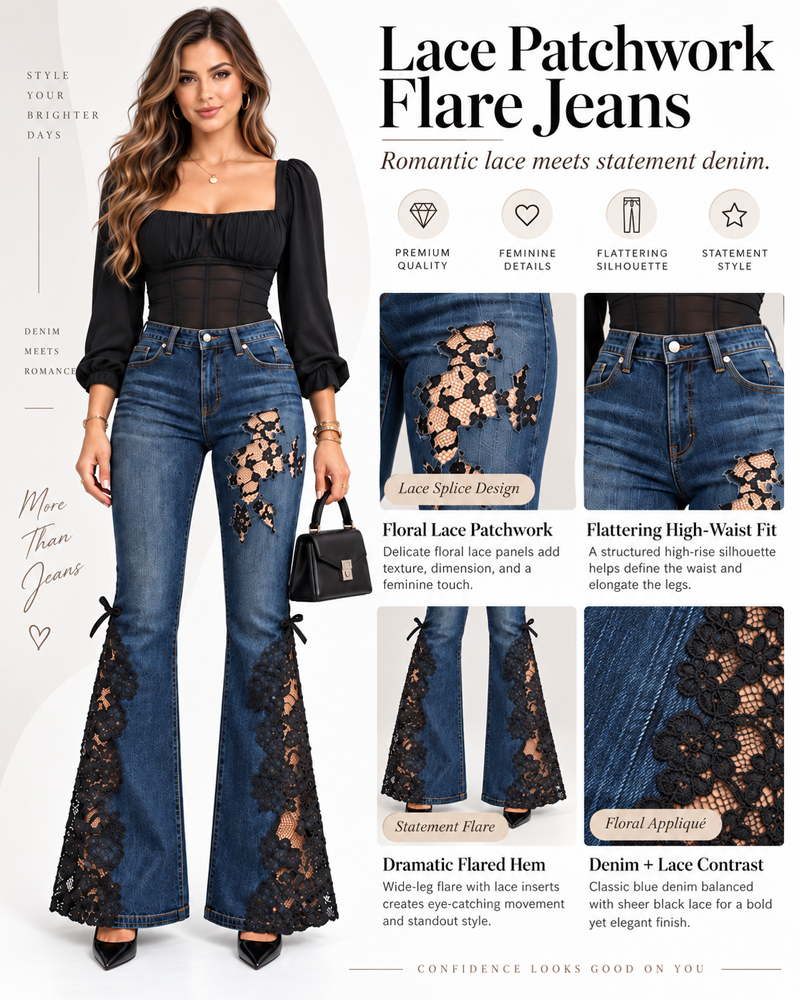 High-Waist Floral Lace Wide-Leg Flare Jeans