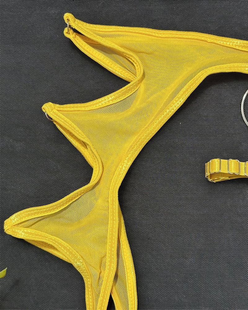Sexy Metal O-Ring Cutout Sheer Mesh Lingerie Set