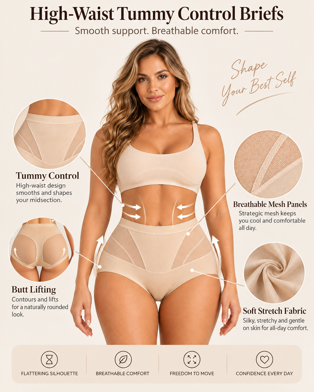 3-Pack Women's High-Waisted Tummy Control Mesh Shaping Panties