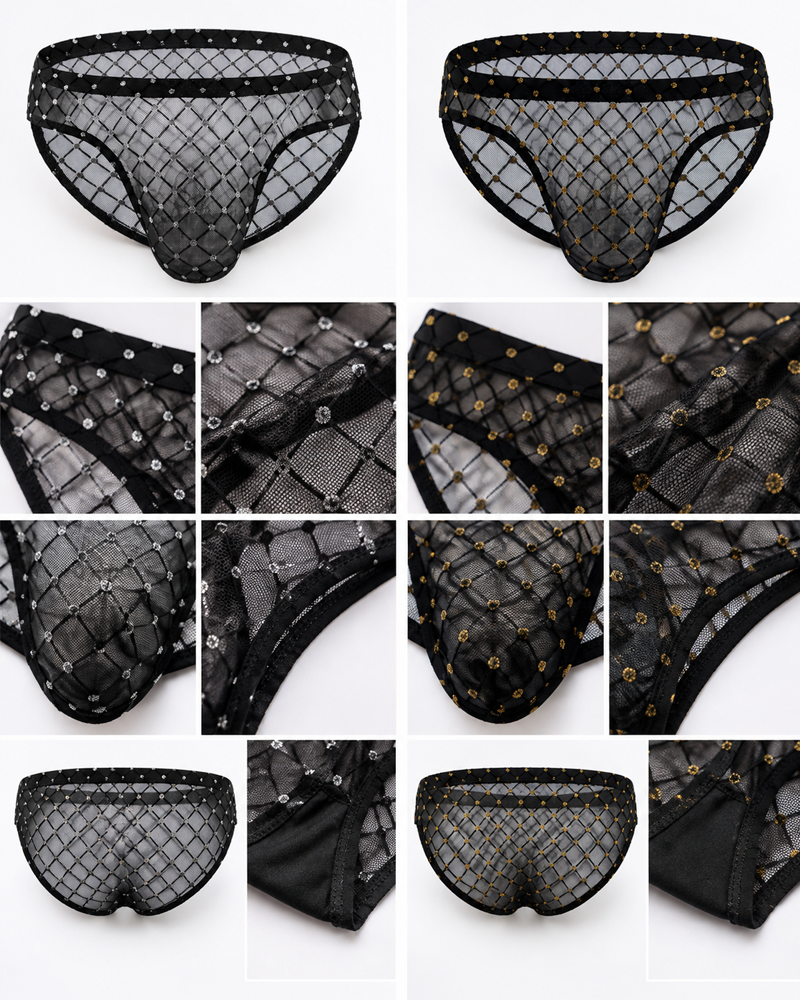 2-Pack Men's Sheer Mesh Diamond Pattern Briefs