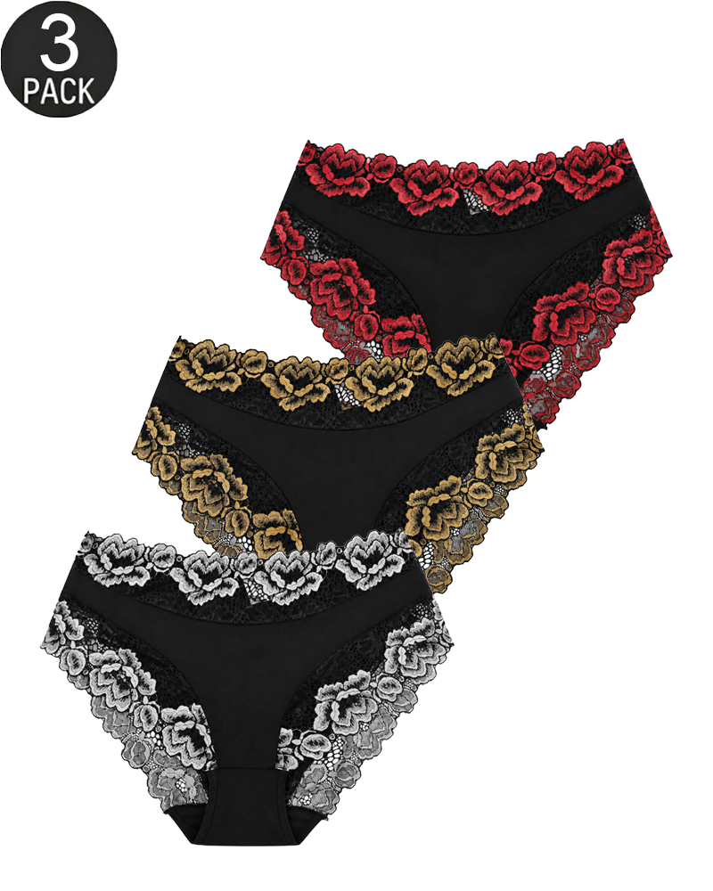 3-Pack/5-Pack Sexy Floral Lace Mid-Rise Panties