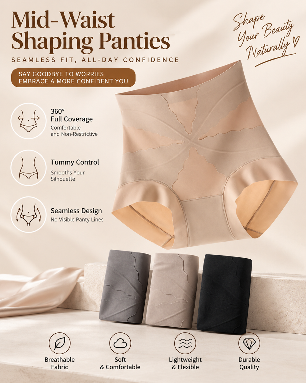 2-Pack High Waist X-Shaped Tummy Control Butt Lifting Shapewear Panties