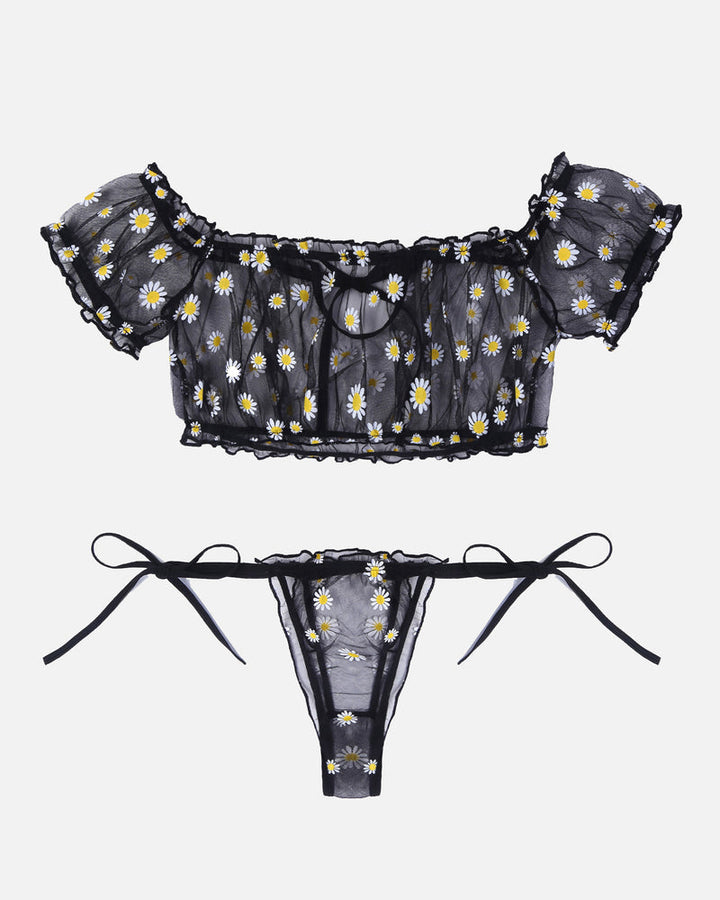 Floral Mesh Ruffle Lingerie Set