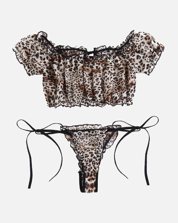 Floral Mesh Ruffle Lingerie Set