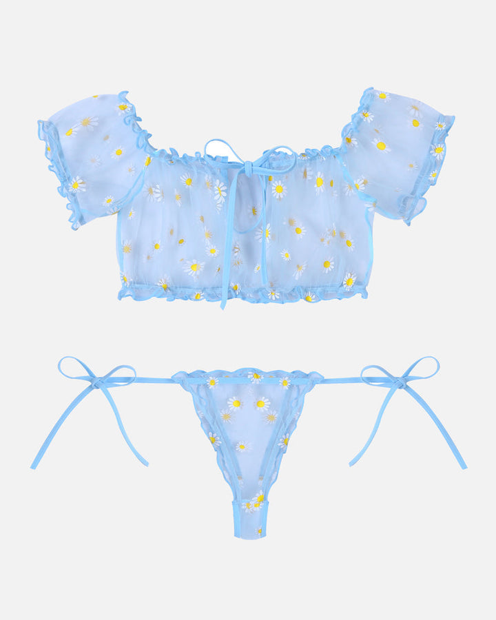Floral Mesh Ruffle Lingerie Set