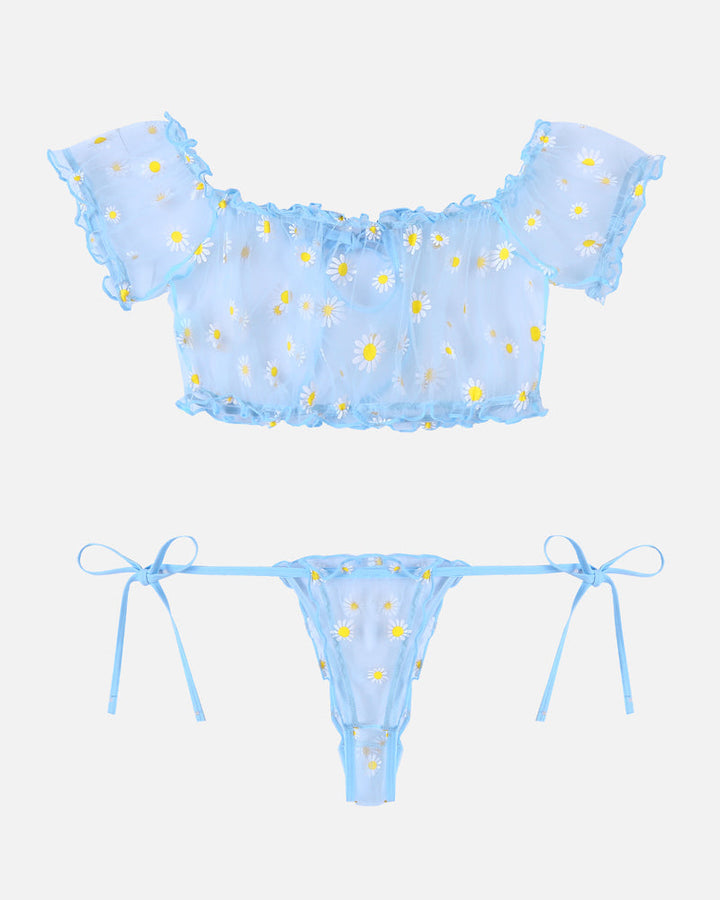 Floral Mesh Ruffle Lingerie Set