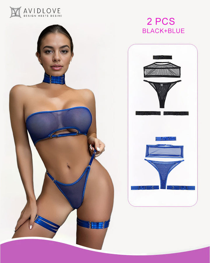 4 Piece Sheer Mesh Bra and Thong Set