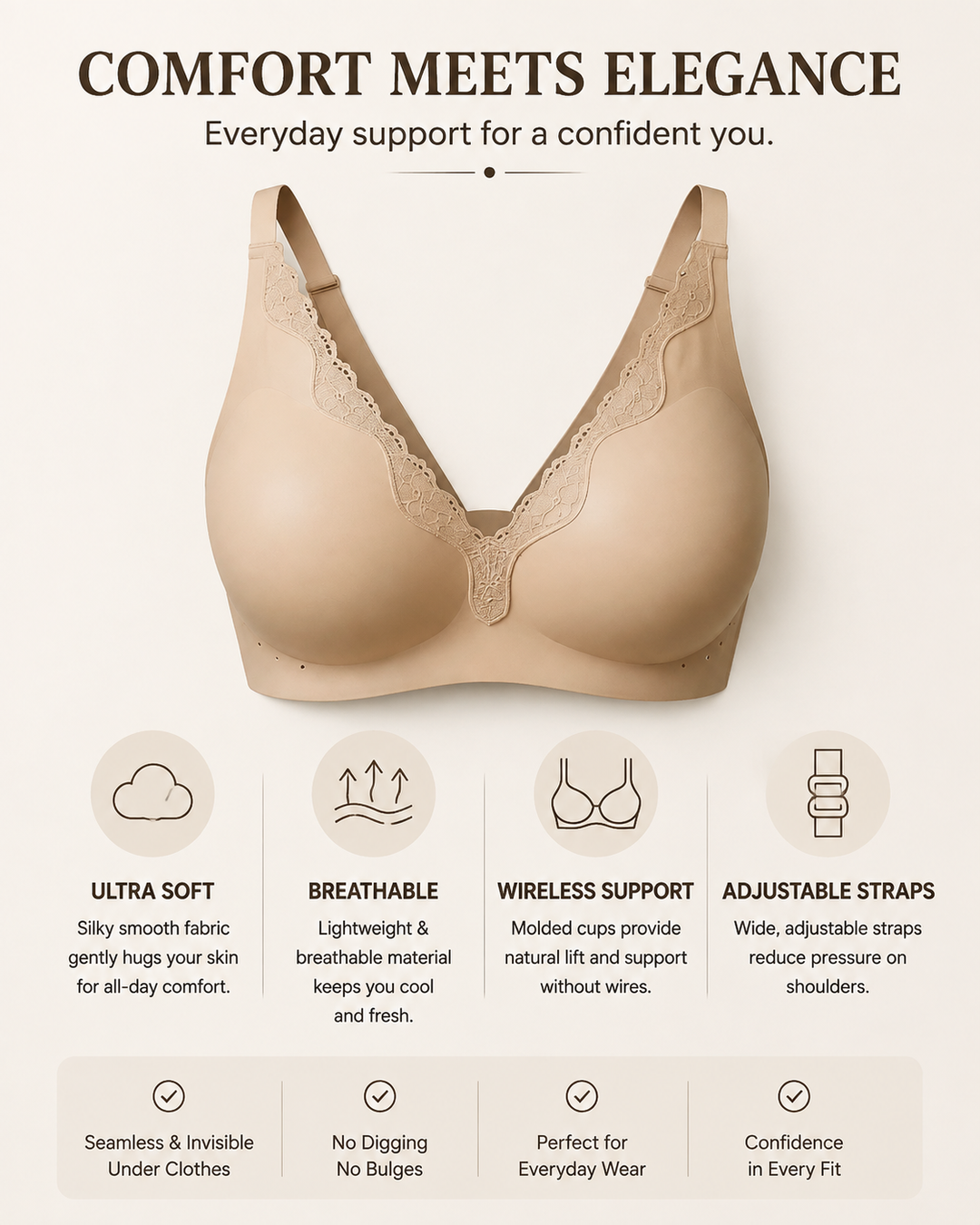 Plus Size Deep V Seamless Lace Trim Comfortable Push Up Bra