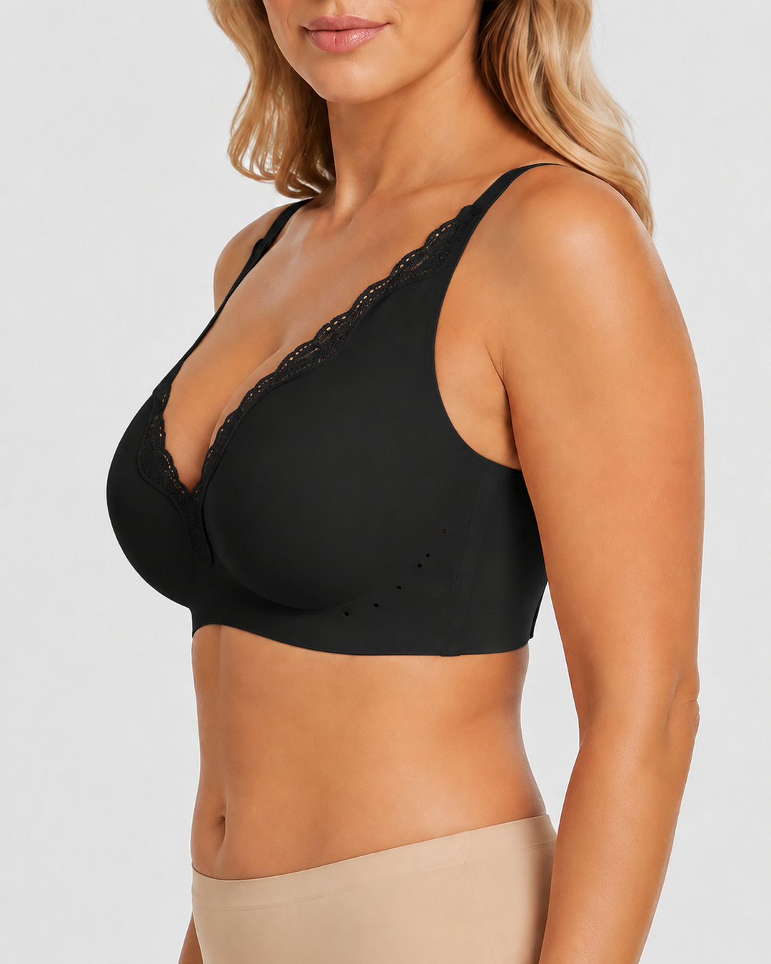 Plus Size Deep V Seamless Lace Trim Comfortable Push Up Bra