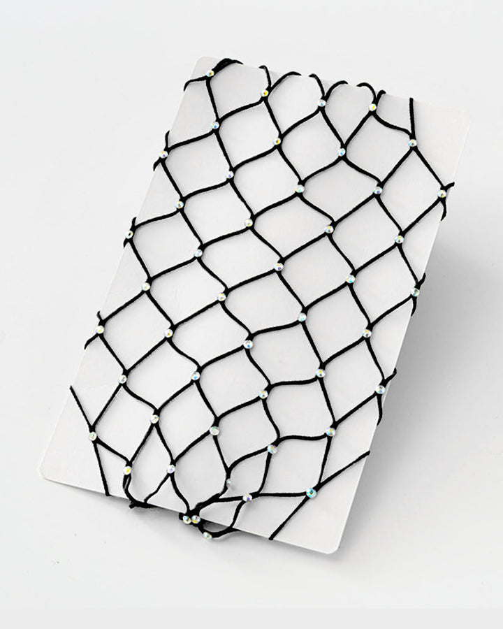 Sparkling Rhinestone Large Grid Fishnet Tights