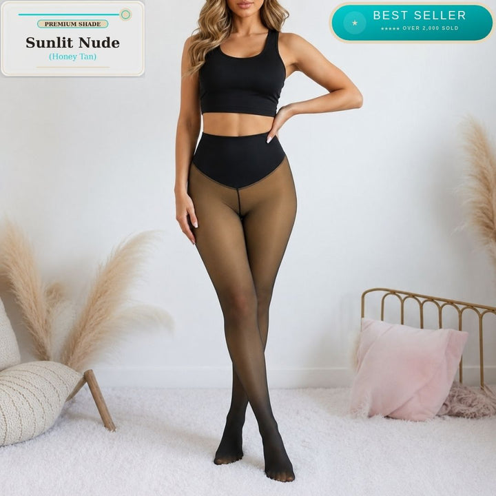 High Waist Shaping Fleece Lined Tights | Natural Skin-Tone Sheer Look, Warm & Slimming