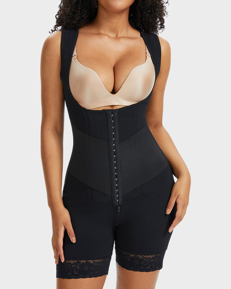 PowerMesh Double-Layer Open Bust Full Body Shaper