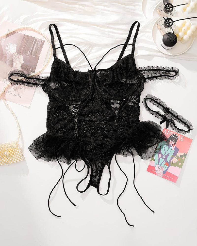 Plus Size Sheer Lace Bodysuits