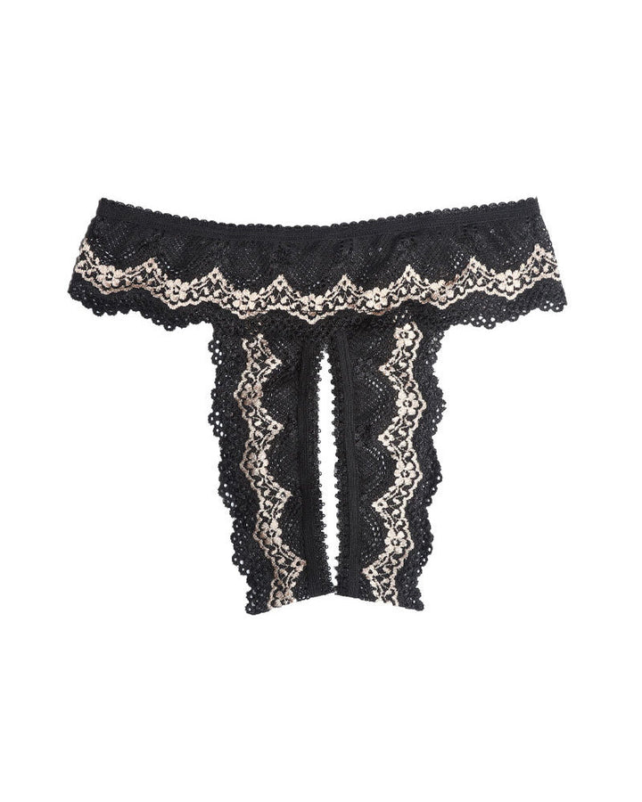 Lace Mesh Crotchless Thong Panty
