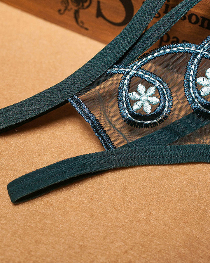 Embroidered Sexy Sheer Mesh Thong
