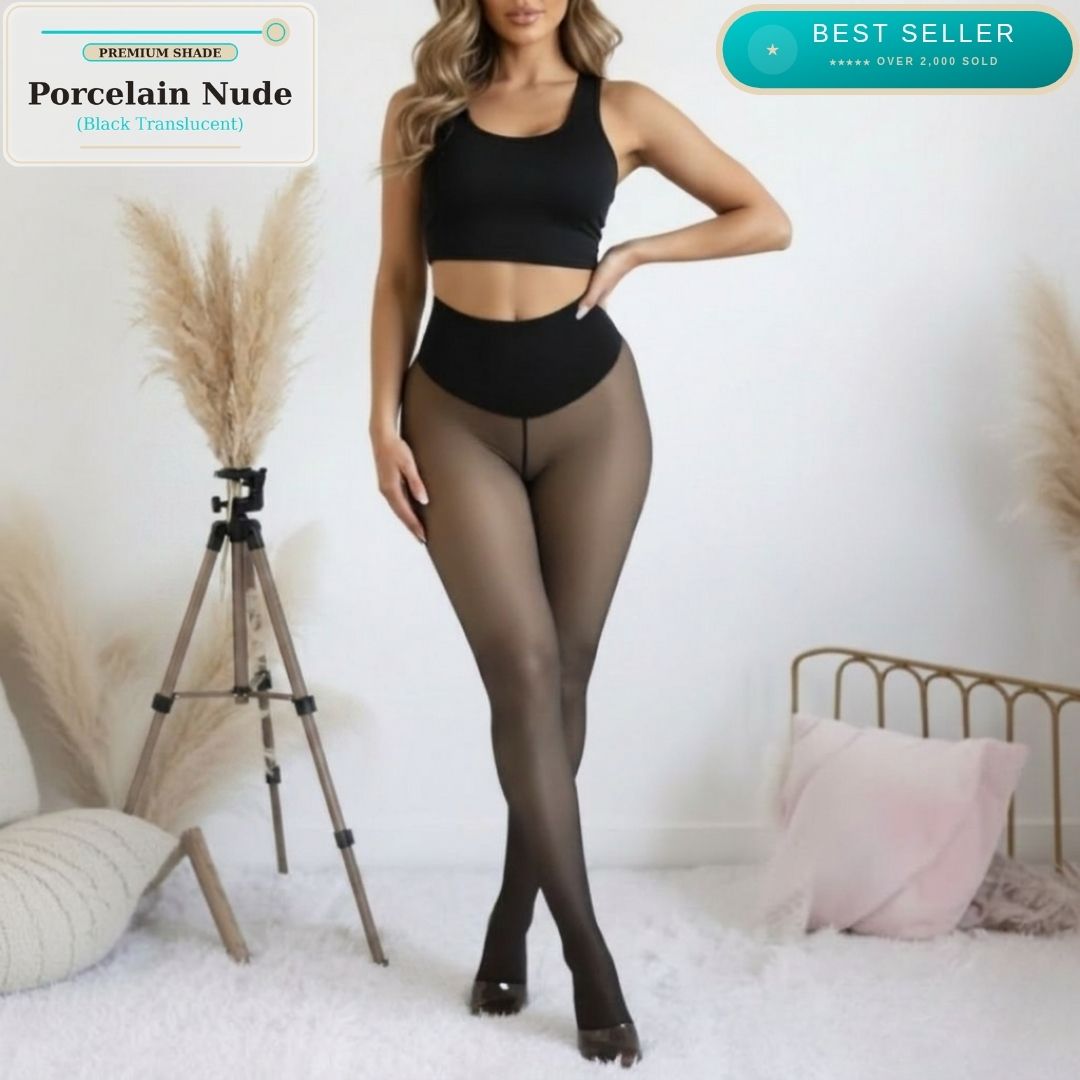 High Waist Shaping Fleece Lined Tights | Natural Skin-Tone Sheer Look, Warm & Slimming