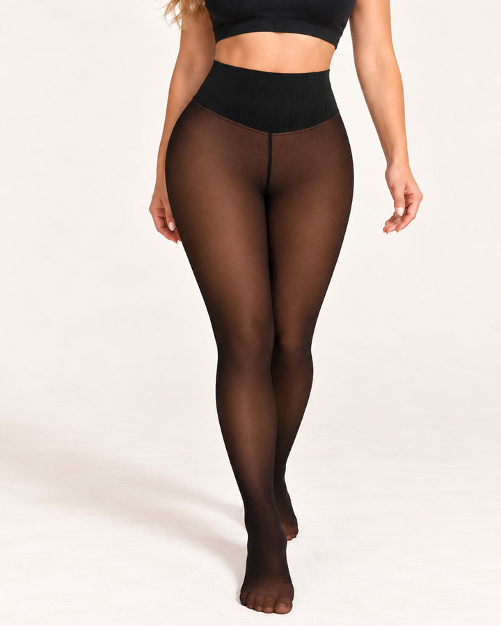 Fleece-Lined Sheer Look Tummy Control Thermal Leggings