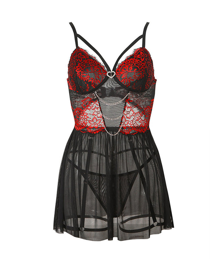 Sexy Lace Chain Garter Belt Nightgowns Set