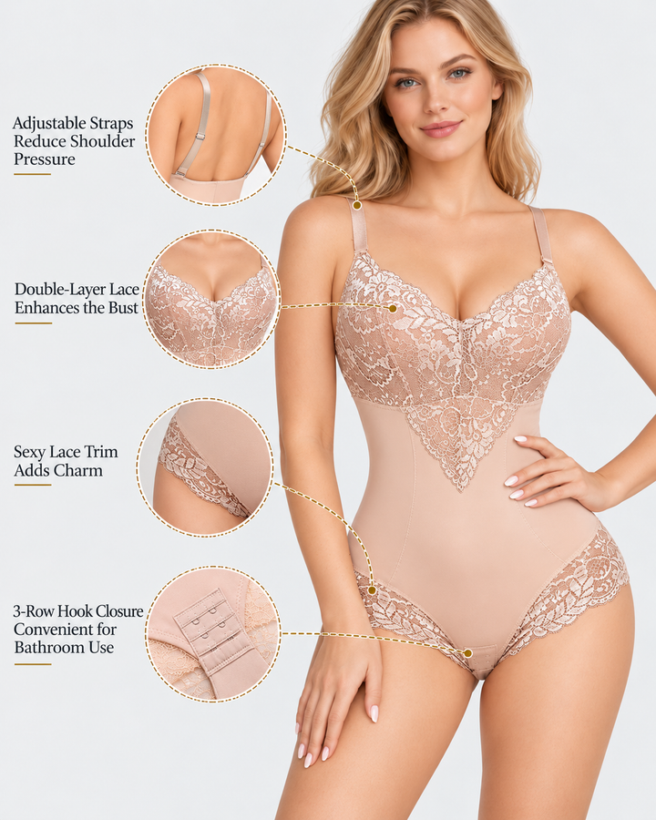 Lace Tummy Control Sculpting Bodysuit with Built-In Bust Support