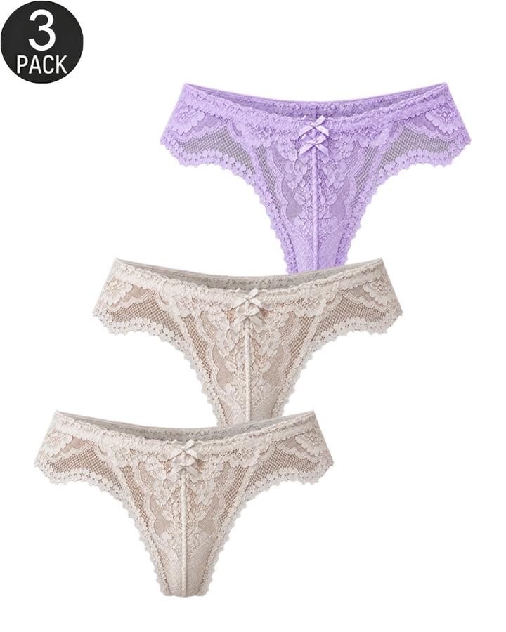 3-Pack Women's Floral Lace V-Waist Thong Panties