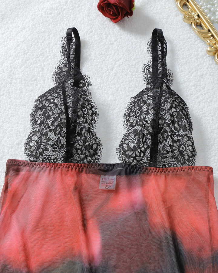 Floral Sheer Mesh Lace Maxi Lingerie Set
