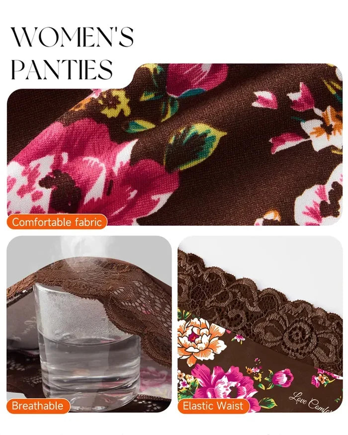 3-Pack High Waist Floral Print Lace Trim Panties