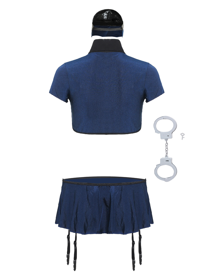 Police Costume Lingerie Set with Hat & Fishnet Stockings
