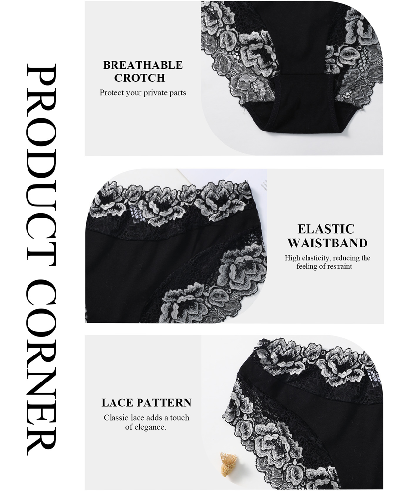 3-Pack/5-Pack Sexy Floral Lace Mid-Rise Panties