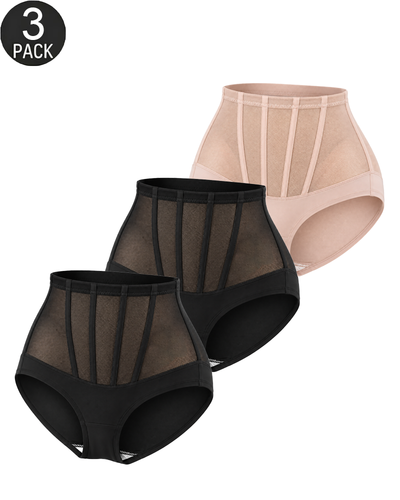 3-Pack High-Waisted Tummy Control Mesh Shaping Panties