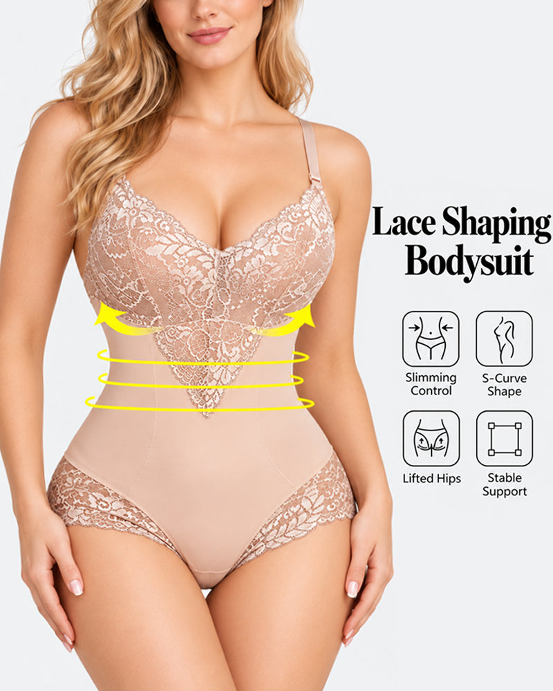 Lace Tummy Control Sculpting Bodysuit with Built-In Bust Support