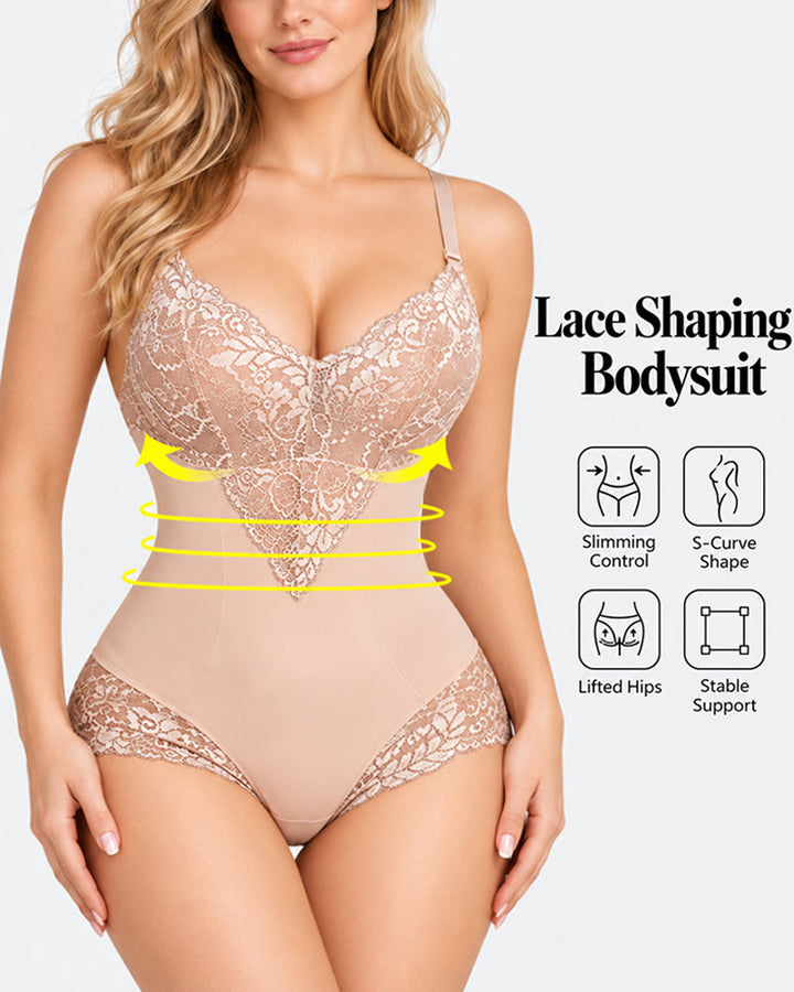 Lace Tummy Control Sculpting Bodysuit with Built-In Bust Support