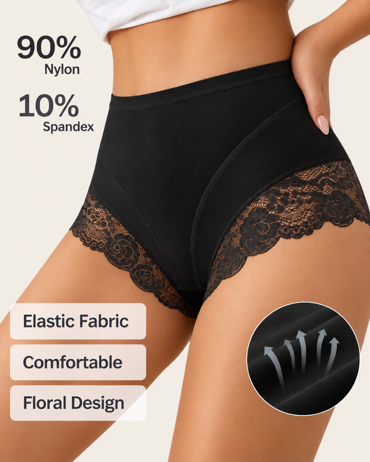 3-Pack High Waist Floral Lace Trim Full Coverage Panties