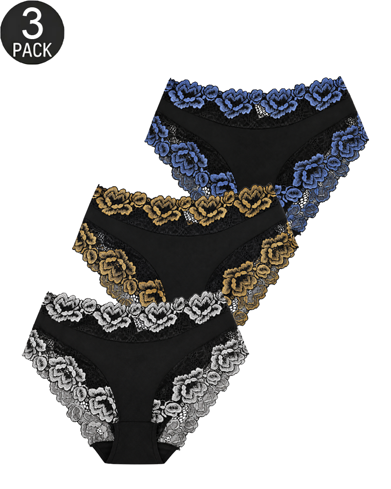 3-Pack/5-Pack Sexy Floral Lace Mid-Rise Panties