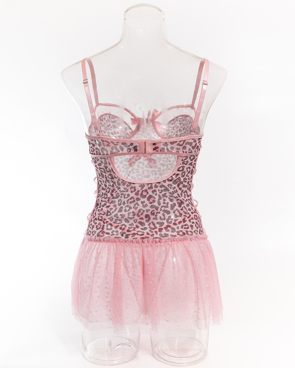 Sexy Leopard Print Lace-Up Bustier Lingerie Dress with Thong