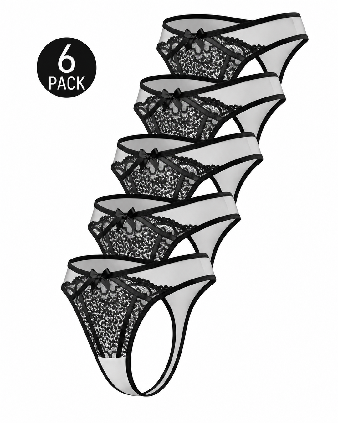 6-Pack Sexy Lace Colorblock Breathable Thongs