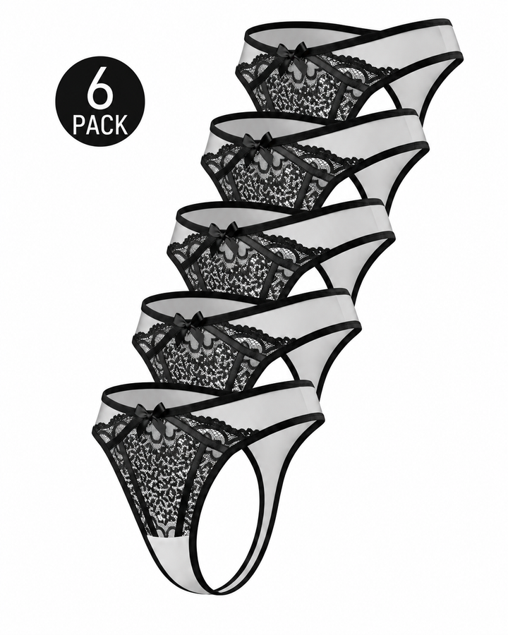 6-Pack Sexy Lace Colorblock Breathable Thongs