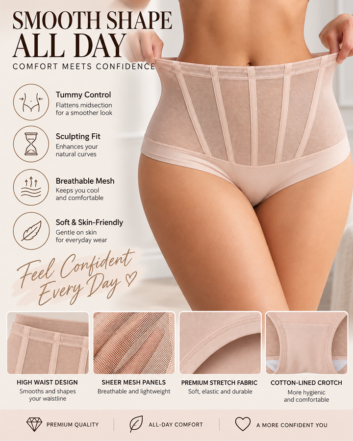 3-Pack High-Waisted Tummy Control Mesh Shaping Panties