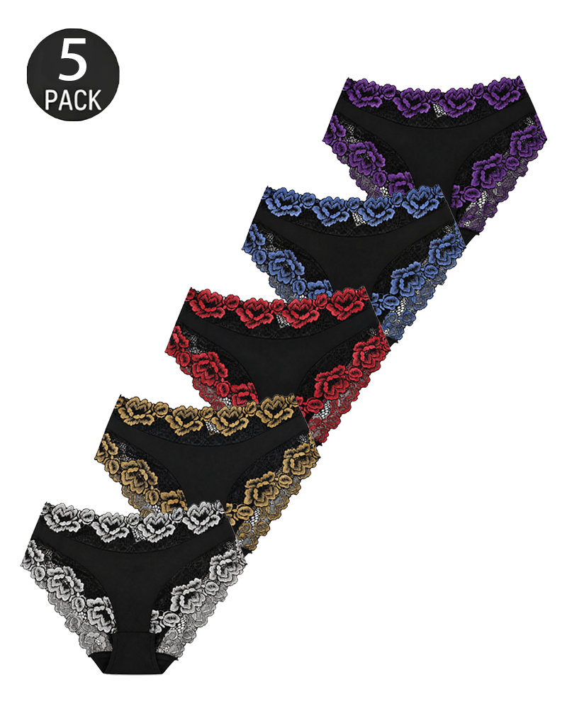3-Pack/5-Pack Sexy Floral Lace Mid-Rise Panties