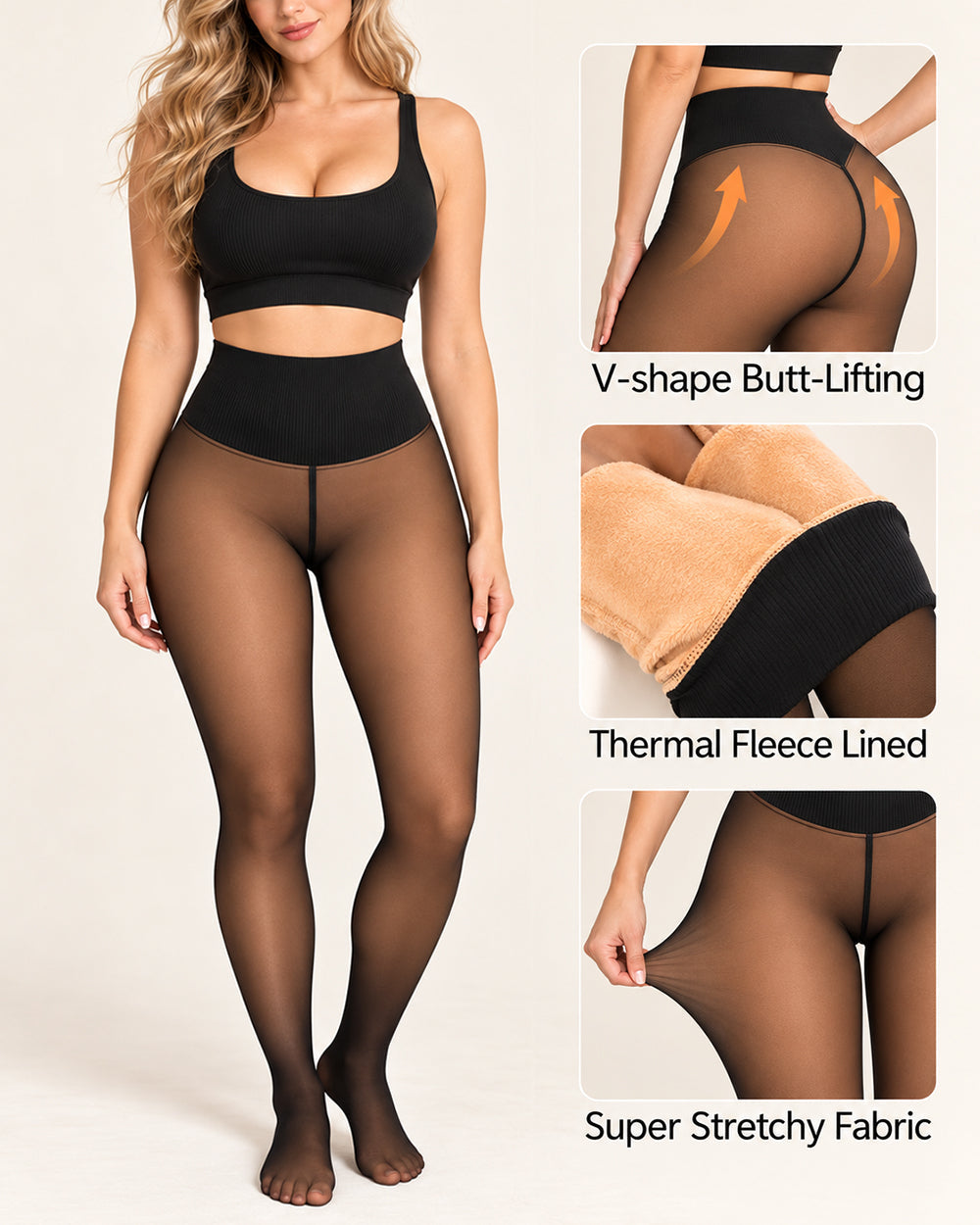 Fleece-Lined Sheer Look Tummy Control Thermal Leggings