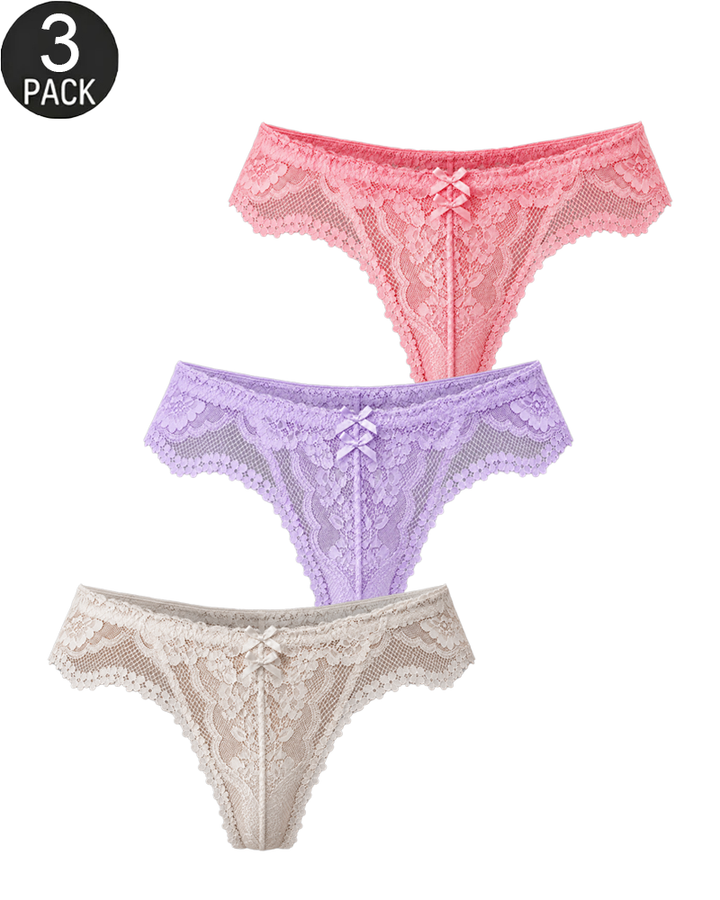 3-Pack Women's Floral Lace V-Waist Thong Panties