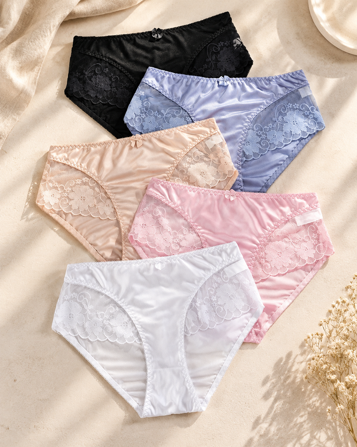 3-Pack Mixed-Color Satin-Look Briefs with Floral Lace Panels