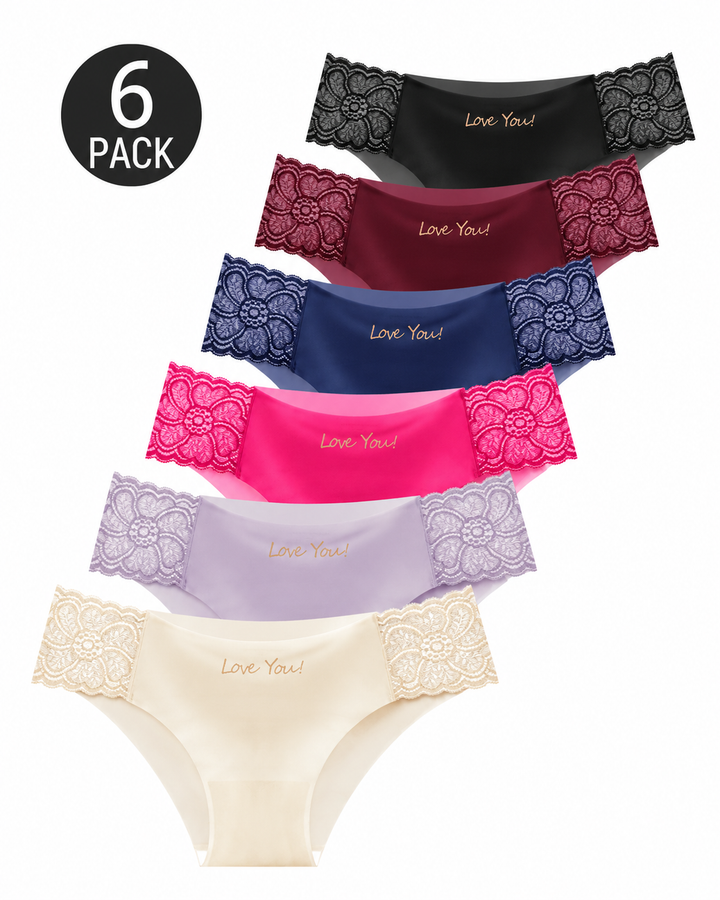 6-Pack Seamless Ice Silk Floral Lace Trim Panties