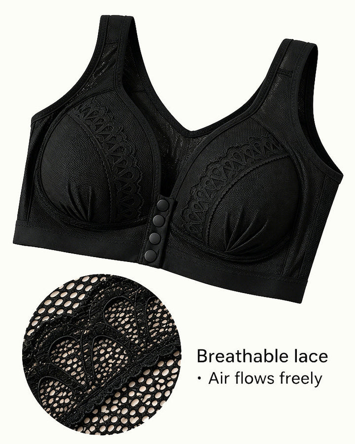 Women's Front-closure Jacquard Lace Breathable Bra