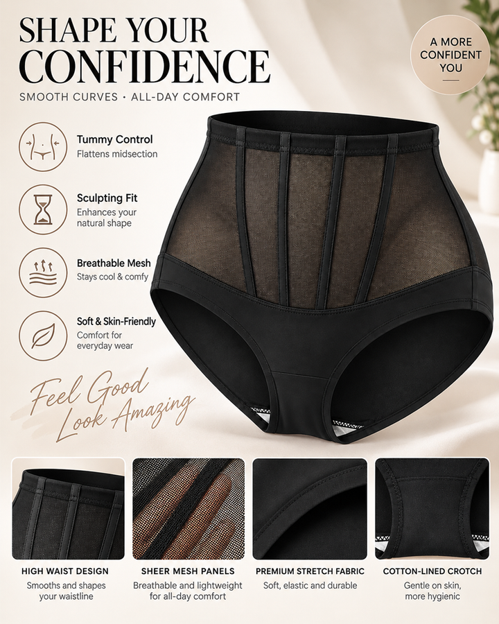 3-Pack High-Waisted Tummy Control Mesh Shaping Panties