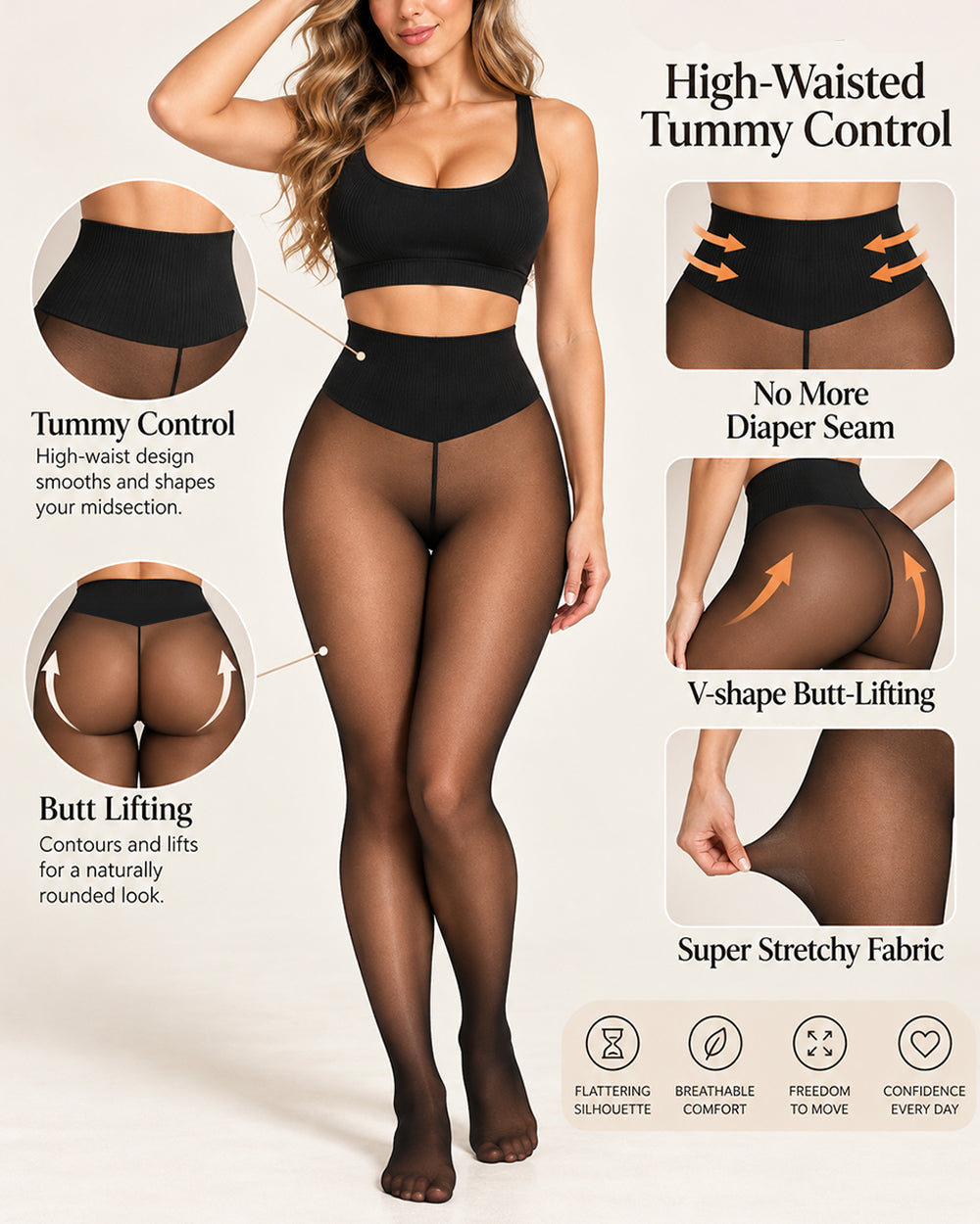 Fleece-Lined Sheer Look Tummy Control Thermal Leggings