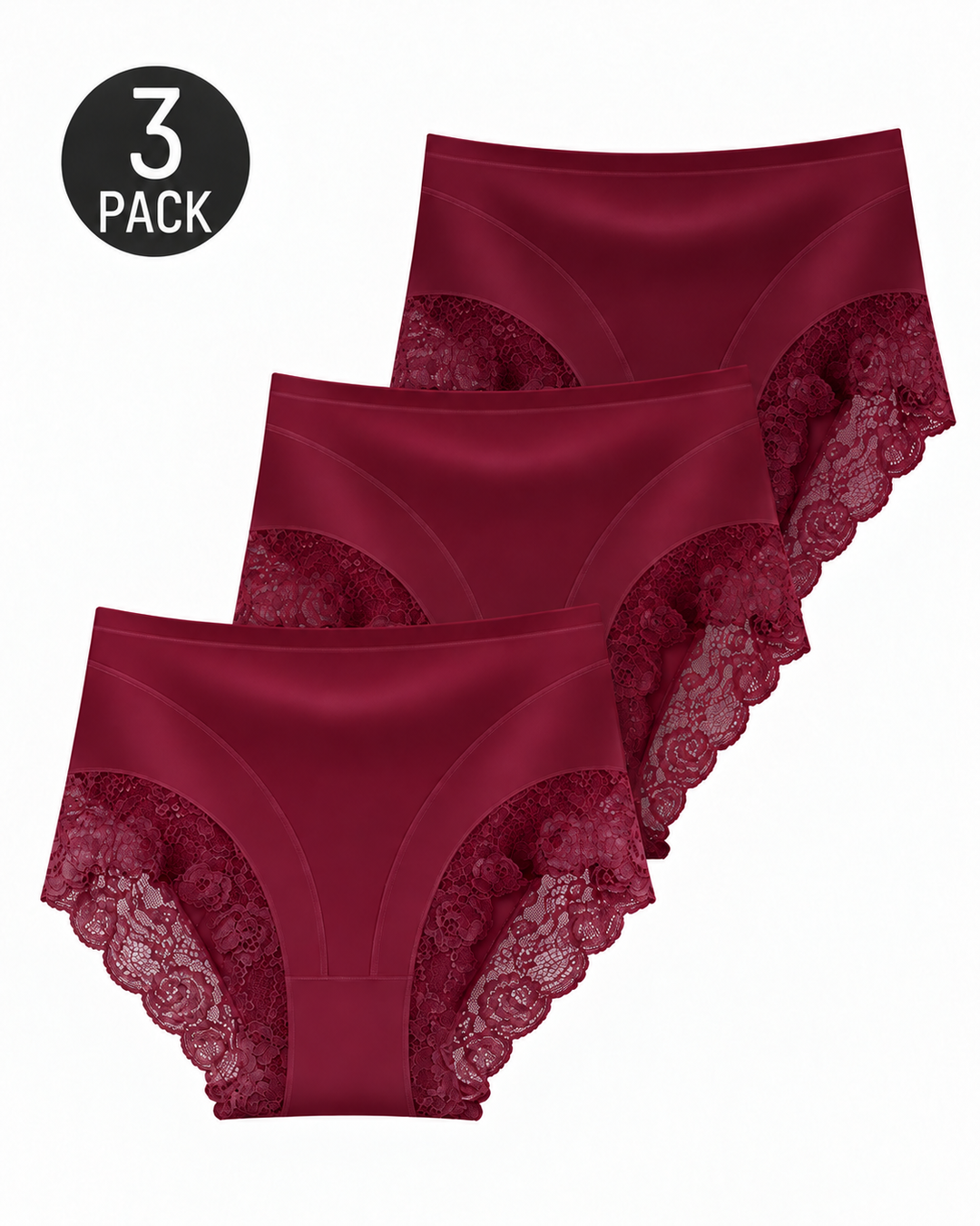 3-Pack High Waist Floral Lace Trim Full Coverage Panties