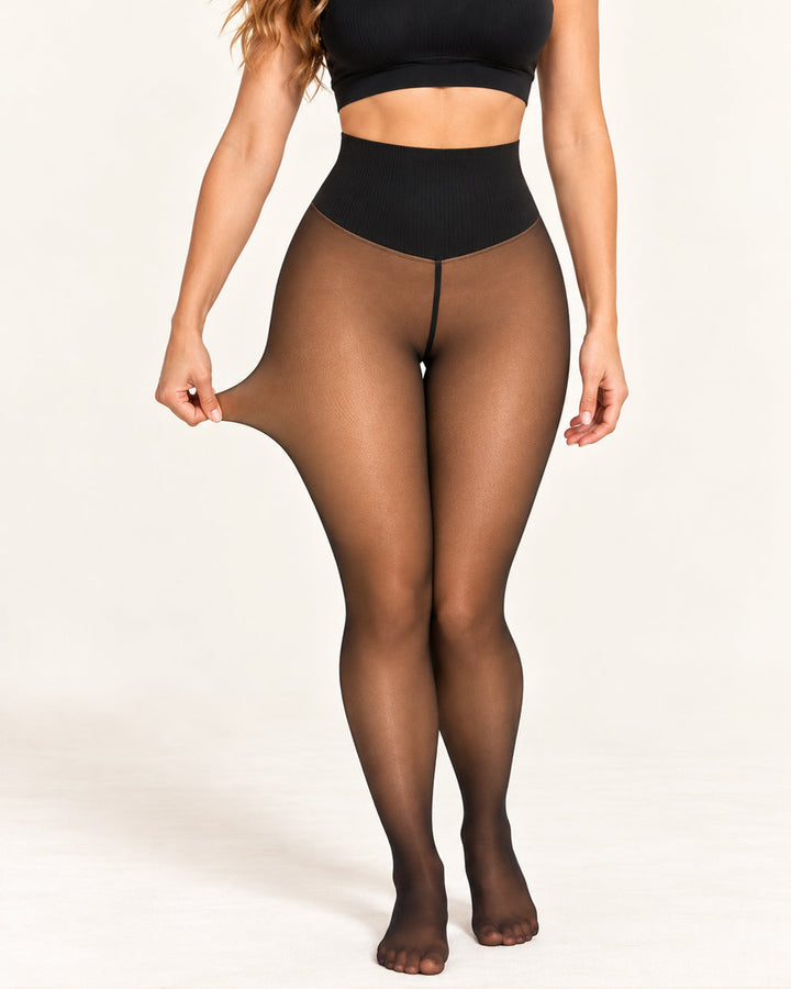 Fleece-Lined Sheer Look Tummy Control Thermal Leggings