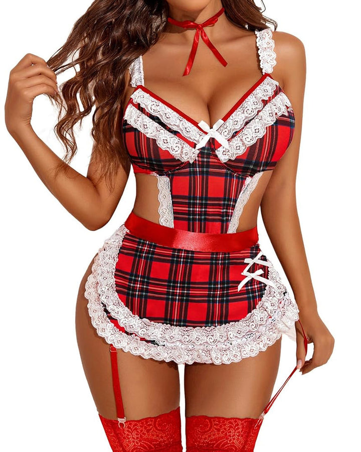 Sexy Hollow Backless Maid Uniform Suit